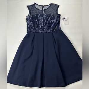 NWT SD Collection dress. Navy blue soft illusion sequin top. Size 10
